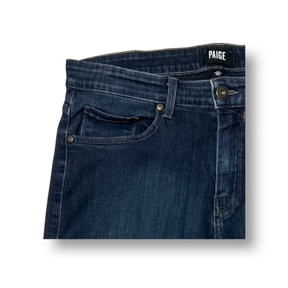 Paige Federal Men’s 33x26.5 Slim Straight Jeans Cellar Blue Denim521 Hemmed USA - Picture 10 of 16